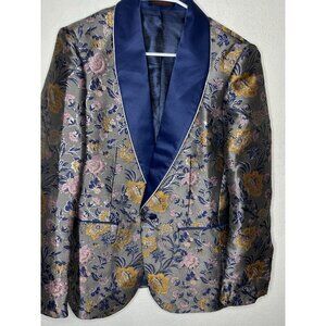 Insomnia Metallic Floral Blue Multi One Button Jacket Blazer Size XS